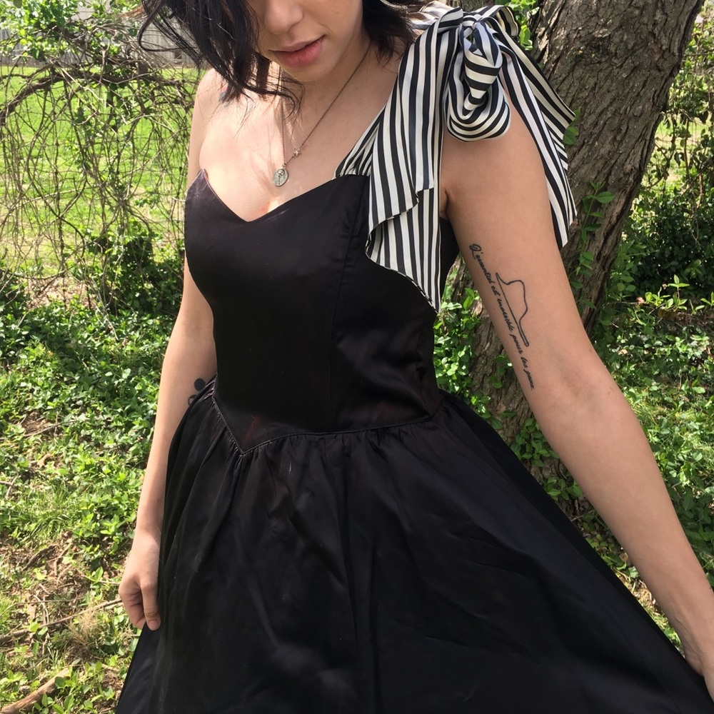 Vintage Striped Black and White Prom Dress